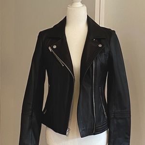 MICHAEL KORS Black Leather Moto Jacket.